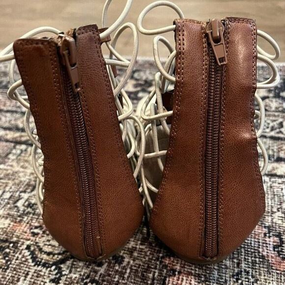 Mia Annie Gladiator Sandals Lace Up Tan Brown Summer Shoes - Picture 4 of 7
